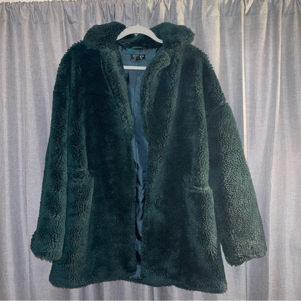 Topshop oversized teddy coat teal green Sherpa